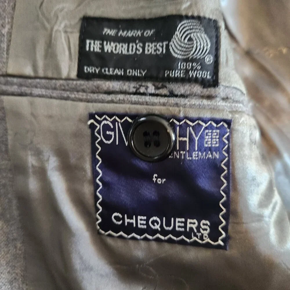 Givenchy Gentleman for Chequers Vintage‎ Blazer Suit Jacket Gray Pinstriped 42R